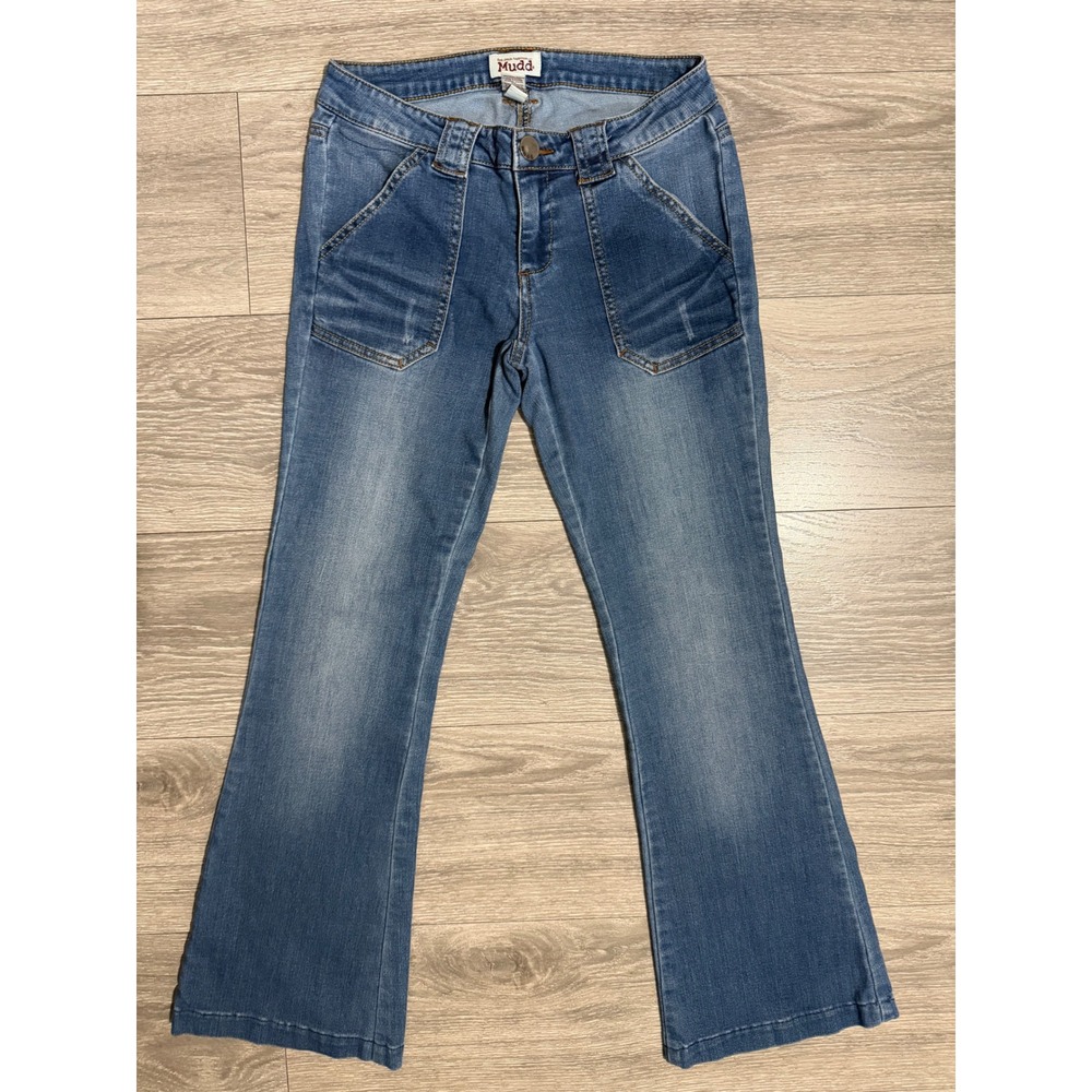 Mudd Juniors Jeans Size 3 Medium Wash Flare Leg Denim Front Patch Pockets